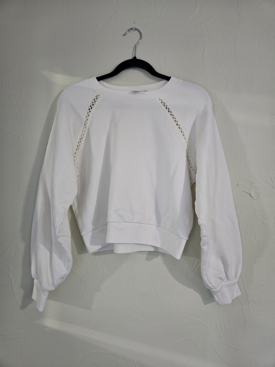 All Saints Tops - AllSaints White Cropped Sweatshirt with Crochet Shoulder Detailing